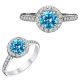 Blue Topaz GemStone Fancy Halo 14K Gold Engagement Ring