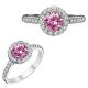 Pink Topaz Gem Stone Fancy Halo 14K Gold Promises Ring