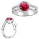 Ruby Birth GemStone Halo Ladies 14K Gold Solitaire Ring