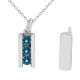 Blue Diamond 3 Three Stone Channel Slider Pendant Chain 14K Gold