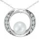 Cresent Moon Cultured Pearl Circle Pendant Nacklace 18 Inch Chain 14K Gold