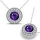 Amethyst Halo Round Gem Birth Stone Pendant Necklace 14K Gold 18