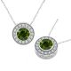 Green Real Diamond Halo Round Pendant Necklace Chain 14K Gold