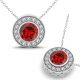 Garnet Halo Round Gem Birth Stone Pendant Necklace 14K Gold 18