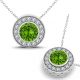 Peridot Halo Round Gem Birth Stone Pendant Necklace 14K Gold 18