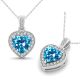 Blue Topaz Halo Heart Valentine Gem Birth Stone Pendant  18