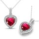 Ruby Halo Heart Valentine Gemstone Pendant Necklace  18