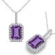 Amethyst  Emerald Gem Birth Stone Pendant Necklace 14K Gold 18