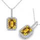 Citrine  Emerald Gem Birth Stone Pendant Necklace 14K Gold 18