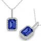 Sapphire  Emerald Gem Birth Stone Pendant Necklace 14K Gold 18