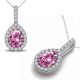 Pink Topaz Halo Pear Gem Birth Stone Pendant Necklace 14K Gold 18