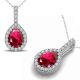 Ruby Halo Pear Gem Birth Stone Pendant Necklace 14K Gold 18