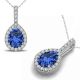 Sapphire Halo Pear Gem Birth Stone Pendant Necklace 14K Gold 18