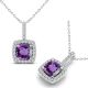 Amethyst Halo Cushion Gem Birth Stone Pendant Necklace 14K Gold 18