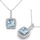 Aquamarine Halo Cushion Gem Birth Stone Pendant 14K Gold 18