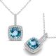 Blue Topaz Halo Cushion Gem Stone Pendant Necklace 14K Gold 18