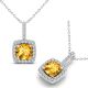 Citrine Halo Cushion Gem Birth Stone Pendant Necklace 14K Gold 18