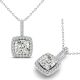 Cubic Zirconia Halo Cushion Gem Birth Stone Pendant 14K Gold 18