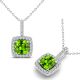 Peridot Halo Cushion Gem Birth Stone Pendant Necklace 14K Gold 18