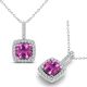 Pink Topaz Halo Cushion Gem Stone Pendant Necklace 14K Gold 18