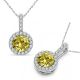 Citrine Halo Round Gem Birth Stone Pendant Necklace 14K Gold 18