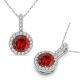 Garnet Halo Round Gem Birth Stone Pendant Necklace 14K Gold 18