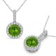 Peridot Halo Round Gem Birth Stone Pendant Necklace Chain 14k Gold