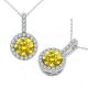 Yellow Real Diamond  Fancy Halo Pendant Necklace Chain 14K Gold