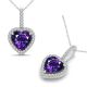 Amethyst Halo Heart Love Gem Birth Stone Pendant Necklace 14K Gold 18