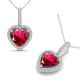 Ruby Halo Heart Love Gem Birth Stone Pendant Necklace 14K Gold 18