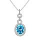 Blue Topaz Halo Oval Gem Birth Stone Pendant Necklace 14K Gold 18