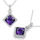 Amethyst Halo Square Gem Birth Stone Pendant Necklace 14K Gold 18