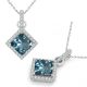 Aquamarine Halo Square Gem Birth Stone Pendant Necklace 14K Gold 18