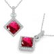 Ruby Halo Square Gem Birth Stone Pendant Necklace 14K Gold 18