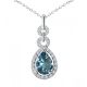 Aquamarine Halo Pear Gem Birth Stone Pendant 18