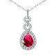 Ruby Halo Pear Gem Birth Stone Pendant Necklace 18