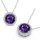 Amethyst Halo  Round Gem Birth Stone Pendant Necklace 14K Gold 18