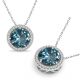 Aquamarine Halo  Round Gem Birth Stone Pendant 14K Gold 18