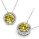 Citrine Halo  Round Gem Birth Stone Pendant Necklace 14K Gold 18