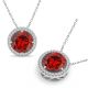 Garnet Halo  Round Gem Birth Stone Pendant Necklace 14K Gold 18