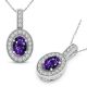 Amethyst Halo Oval Gem Birth Stone Pendant Necklace 14K Gold Chain