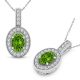 Peridot Halo Oval Gem Birth Stone Pendant Necklace 14K Gold 18