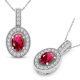 Ruby Halo Oval Gem Birth Stone Pendant Necklace 14K Gold 18