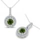 Green Real Diamond Double Halo Pendant Necklace Chain 14K Gold