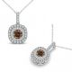 Champagne Real Diamond Double Halo Cushion Pendant Chain 14K Gold