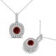 Red Real Diamond Double Halo Cushion Pendant Chain 14K Gold