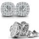 G-H Diamond Cushion Double Halo Stud Pair Earrings 14K Gold