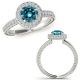 1.5 Carat Blue Real Diamond Fancy Double Halo Design Wedding Ring Set 14K Gold