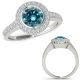 Blue Diamond Classy Basket Design Halo Anniversary Ring 14K Gold