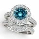 Blue Diamond Engagement Halo Promise Ladies Ring Band 14K Gold